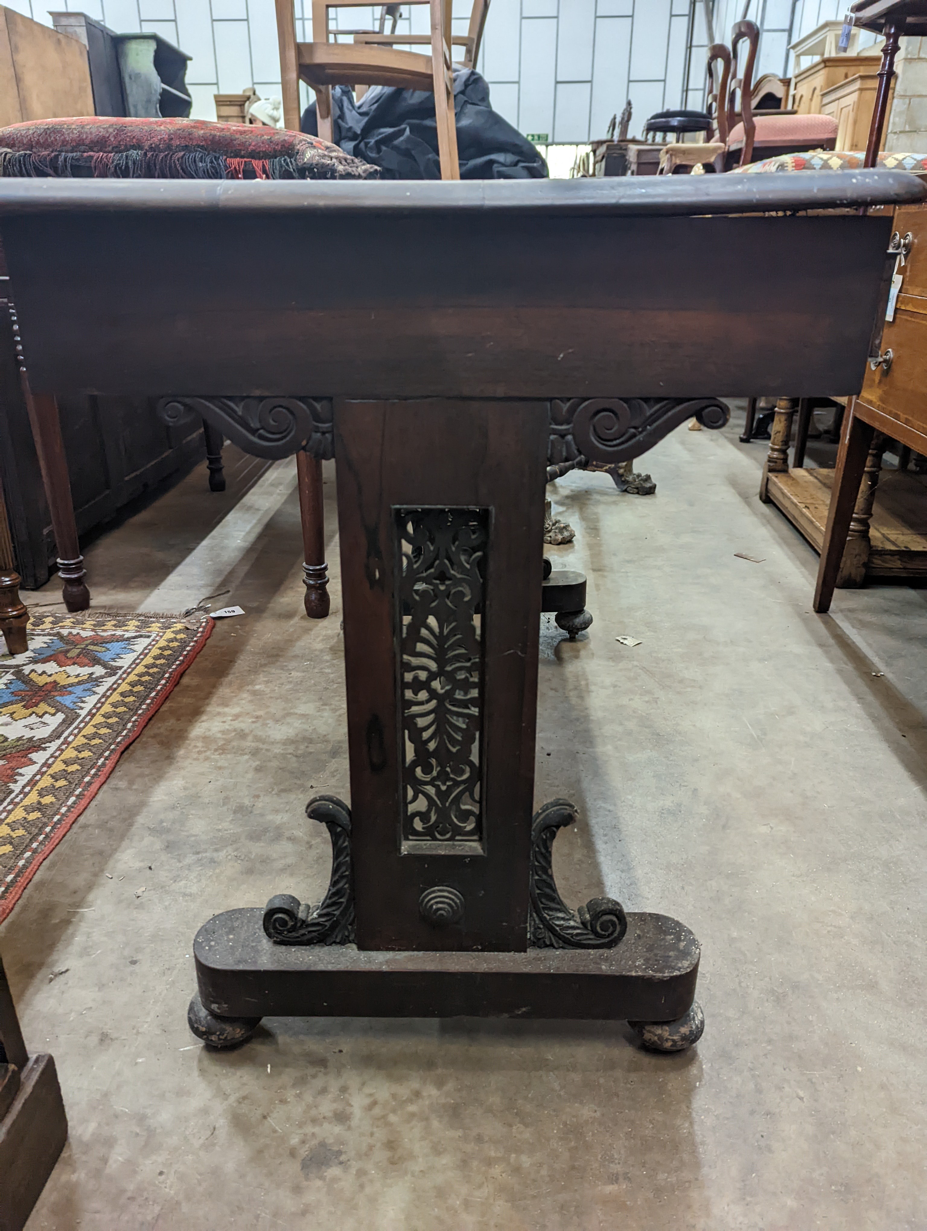 A Regency rosewood rectangular writing table, width 99cm, depth 60cm, height 74cm